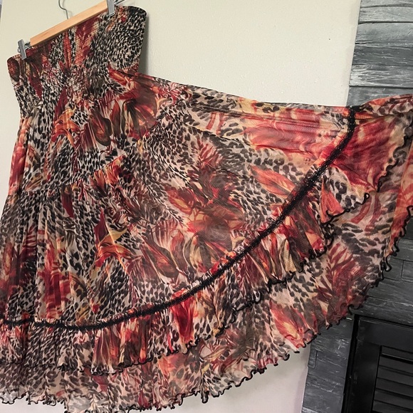 Sheer flowy leopard print floral dress that converts to a long skirt size XL - Picture 7 of 11